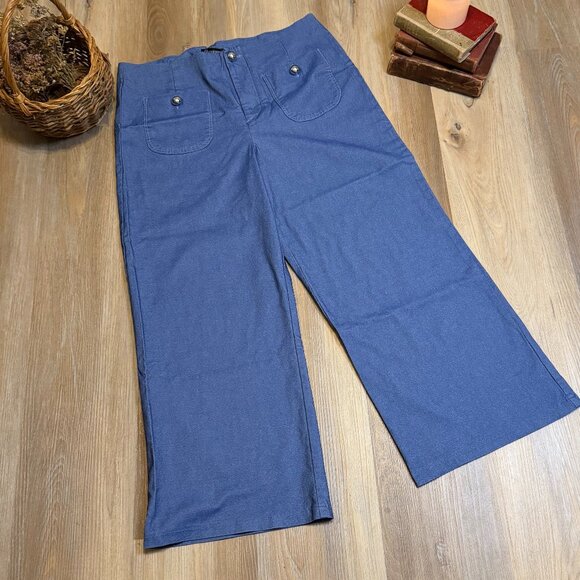 Versona Modern Blue Wide Leg Pants with Patch Pockets and Silver Buttons size 14 - Picture 2 of 9